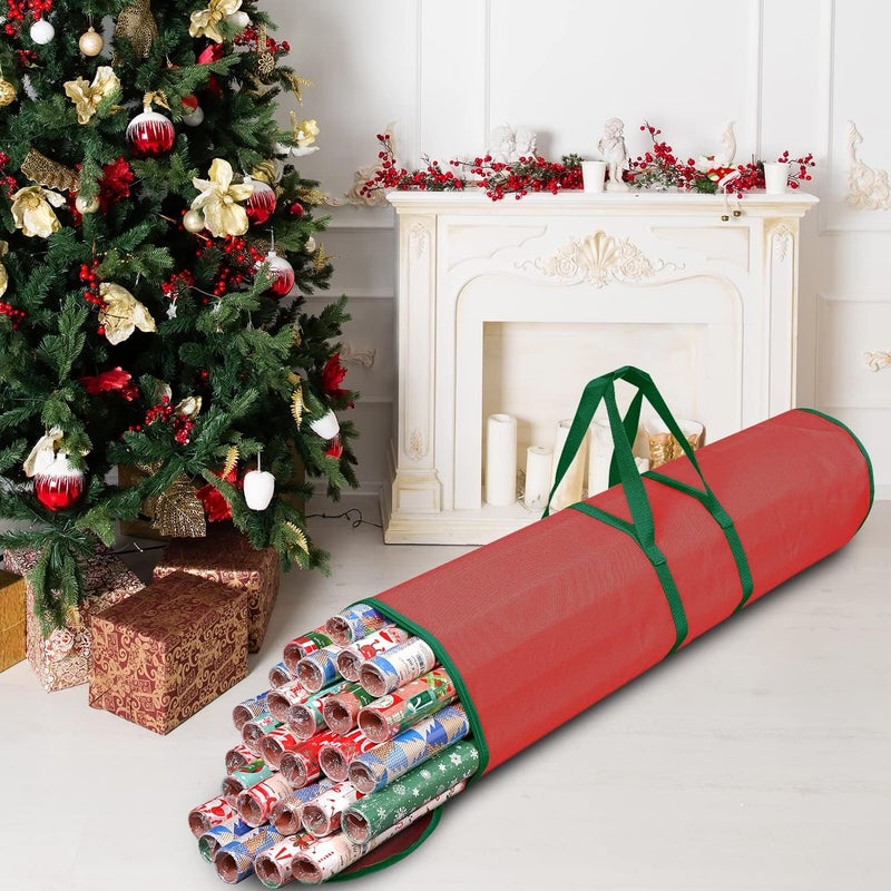 ProPik Wrapping Paper Storage Bag | Gift Wrap Holder Organizer | 2 Pack Store Up to 48 Rolls 40 Inch Long | Heavy Duty 600D Oxford Material Holiday Container | Top & side handles (Red) - Image 3